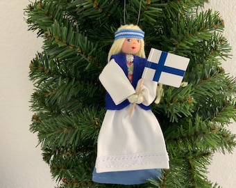 Finnish Girl Ornament, Handmade Folk Costume Doll