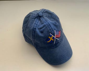 Cap With Swedish And USA Flag - Denim
