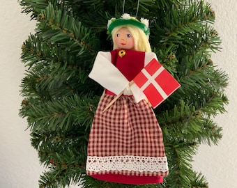 Danish Girl Ornament, Handmade Folk Costume Doll