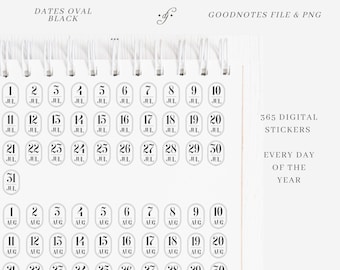 Dates - Oval - Black - 365 ~ DJco (digital stickers, planner stickers, date stickers, goodnotes, ipad)