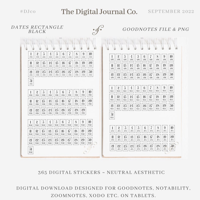 Dates - Rectangle - Black - 365 ~ Djco (digital Stickers, Planner ...