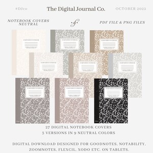 Neutral Composition Notebook Covers - DJco (digital planner, notebook covers, goodnotes, ipad, bullet journal, covers)