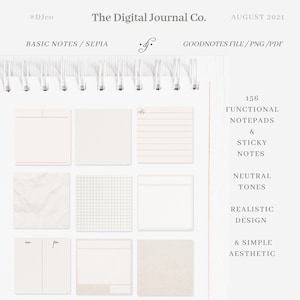 Functional Notepads & Sticky Notes / Sepia / 156 ~ DJco (digital stickers, planner stickers, goodnotes file, ipad, precropped png)