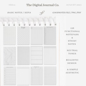 Functional Notepads & Sticky Notes / Grayscale / 156 ~ DJco (digital stickers, planner stickers, goodnotes file, ipad, precropped png)