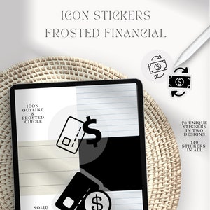 Pegatinas de iconos - Colección FINANCIERA - Esmerilado - DJco (pegatinas digitales iconos simples facturas trabajo planificador funcional de negocios pegatinas de ipad)