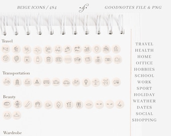 Simple Icon Stickers / Beige (solid) / Digital Stickers / 484 ~ DJco (digital stickers, planner stickers, icon stickers, goodnotes, ipad)