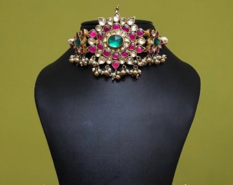 Kundan Jewelry Wedding Necklace, Sabyasachi Inspired Choker Necklace, Bridal Jewelry,Bollywood Fashion Statement Jewelry,South Indian Choker