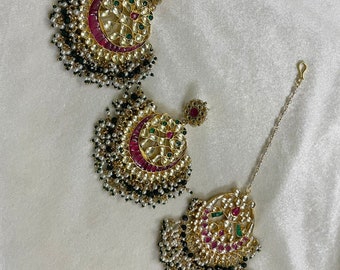 Kundan Earrings with Maangtika Set Kundan Mangtikka Set Kundan Jewelry Jadtar Jewelry Fashion Earrings Bollywood Bridal Jewelry UK