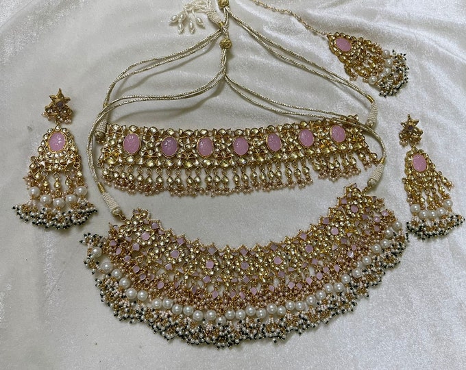 Kundan Choker Necklace, Indian Bridal Jewelry, Gold Plated Guluband