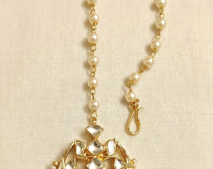 Handmade Kundan Maang Tikka, Indian Bridal Forehead Jewelry