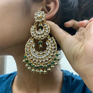 Boucles d&#39;oreilles Kundan, Chand Bali, Bijoux Kundan, Boucle d&#39;oreille en argent 925, Bijoux faits main inspirés de Sabyasachi, Kundan Bali, À la mode