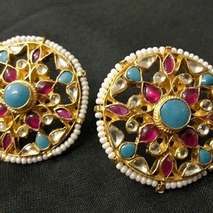 Orecchini Kundan / Orecchini con pietra turchese placcata in oro / Gioielli Kundan / Orecchini ispirati a Bollywood / Orecchini vistosi / Gioielli indiani