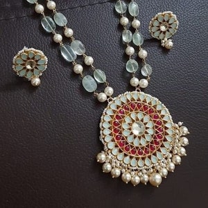 Kundan Wedding Jewelry,Designer Necklace with Earrings,South Indian Jewelry,Kundan Mala Necklace,Statement Wedding Jewelry for Indian Brides
