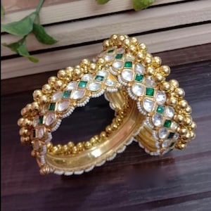 Kundan Bangles,Kundan Bracelets,Gold Plated Traditional Kangan,Indian Kundan Jewelry,Punjabi Kada Braclets,Stone Bangles pair,Kundan Jewelry