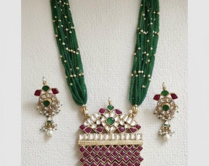 Kundan Jewelry Set, Gold Plated Indian Bridal Necklace, Fashion Earrings