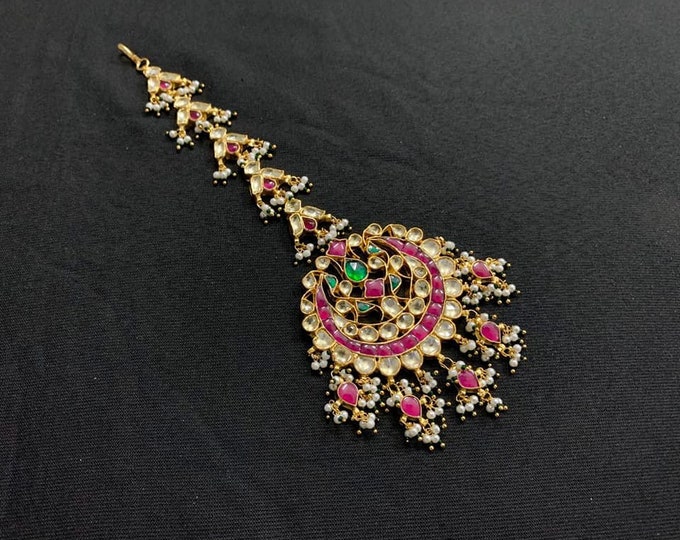 Handmade Kundan Maangtikka | Indian Bridal Headpiece, Gold Plated