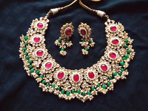 Kundan Jewelry Choker Necklacekundan Wedding Necklacesouth - Etsy