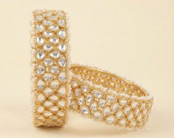 Handgemachte Kundan Braut Armreif Set, Indischer Hochzeitsschmuck