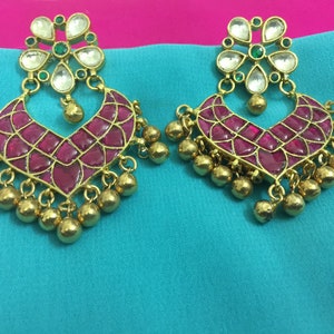 Kundan Chandbali Earrings, South Indian Jewelry, Indian Fashion Earring, Gold Plated Dailywear Earring, Punjabi Jewelry, Diwali Gift for Her