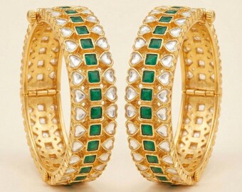 Handgemachte Kundan Armreif Set: Vergoldeter indischer Brautschmuck