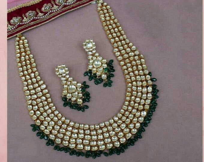 Handcrafted Kundan Bridal Jewelry Set, Gold Plated Necklace Earrings