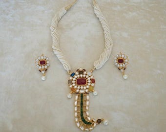 Kundan Jewelry Set | 22K Gold Plated Indian Designer Necklace with Pearls