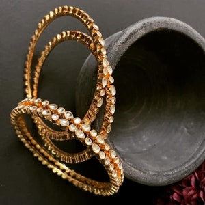 Kundan Bangles | Gold Plated Bracelets | Indian Bangles | Kundan Jewelry | Wedding Bangle | Gold Plated Bangles Set of 4 | Best Gift For Her