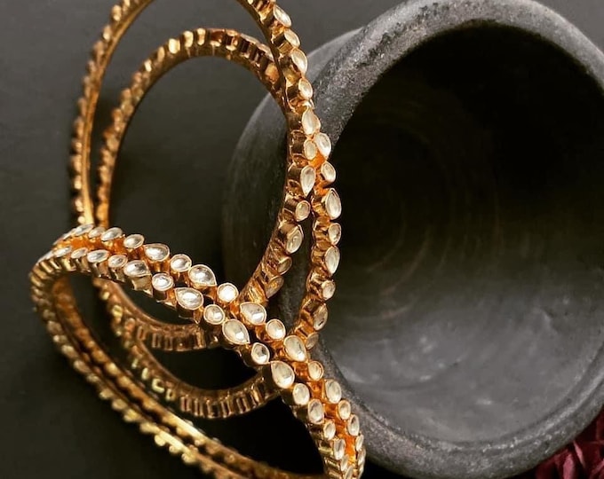 Handmade Kundan Bangles Set | Gold Plated Indian Bracelets