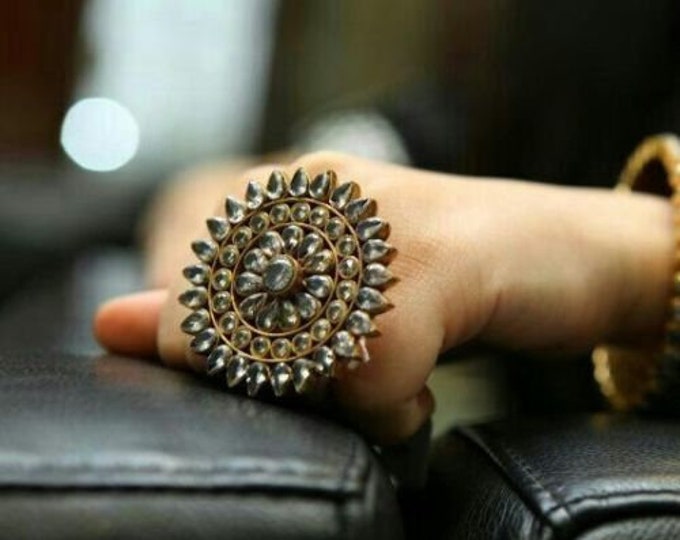 Kundan Bridal Ring, Gold Plated Indian Wedding Jewelry