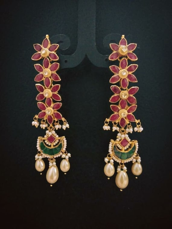 Flower Chaand Bali Kundan Polki American Diamond Cz Gold Earring – ZIVOM