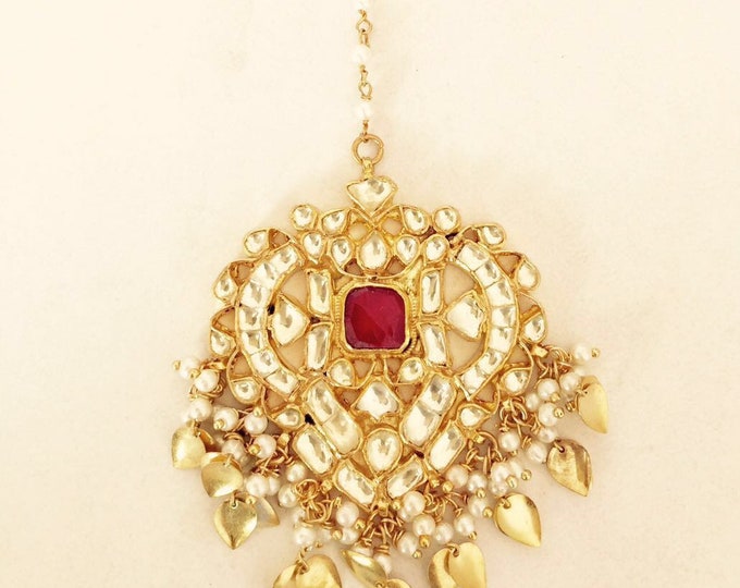 Kundan Bridal Maang Tikka: Gold-Plated Indian Forehead Jewelry