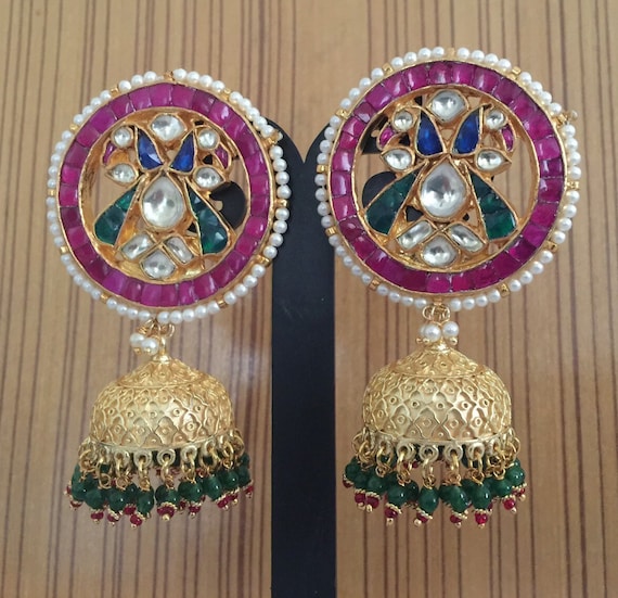 Kundan Jewelry, Jumkhi Earrings,antique Peacock Earring,multi
