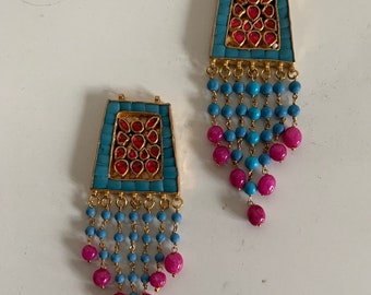 Kundan Earrings,Handmade Turquoise Earrings,South Indian Jewelry,Kundan Jewellery, Turquoise Statement Earrings,Punjabi Blue Earrings