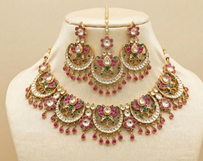 Kundan Choker Set | Gold Plated Chandbali Earrings, South Indian Jewelry