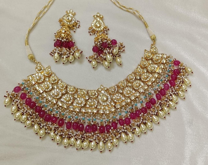 Handmade Kundan Choker Necklace Set | 22k Gold Plated Indian Jewelry