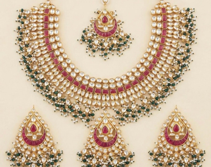 Kundan Choker Necklace Set, Sabyachi Inspired Indian Bridal Jewelry