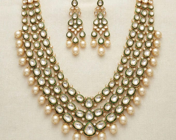 Handmade Kundan Choker Necklace Set, Gold Plated Indian Jewelry