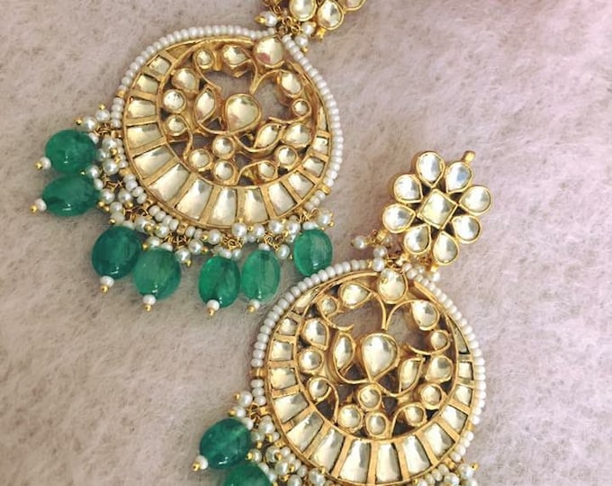 Handcrafted Kundan Chandbali Earrings, Indian Wedding Jewelry