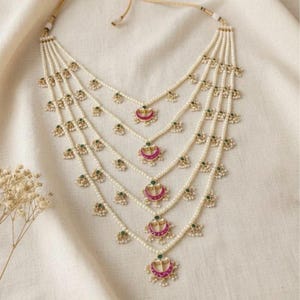 Collier multicouche Kundan | Mala plaqué or 22 carats | Bijoux de mariage indiens
