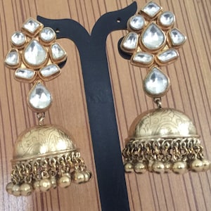 Jumkha Earring | Kundan Earring | Jhumkhi | Valentine gift | Punjabi Kundan Jewelry | Gold Plated Kundan | Gift for Her | Women&#39;s Fashion