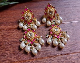 Kundan Earrings,One of a kind fashion statement Earrings,Gold Finish Kundan Jewelry,South Indian Earrings,Women’s Fashion,Christmas gifts