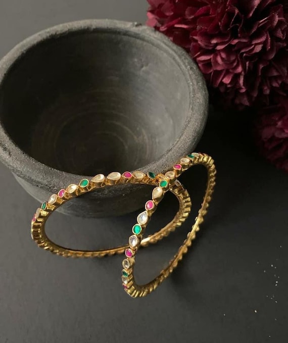 Kundan Jewelry Bangles Pair,kundan Bracelets,indian Traditional