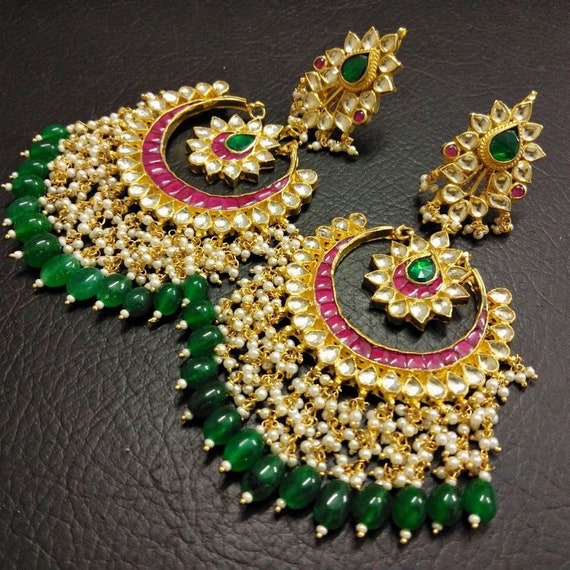 Golden Sabyasachi Pacchi Kundan Chandbali earrings/Bridal Kundan Stud  Earrings | eBay