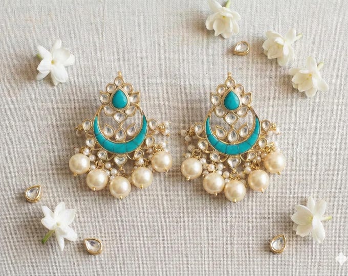 Handmade Kundan Chandbali Earrings: Gold Plated Wedding Jewelry