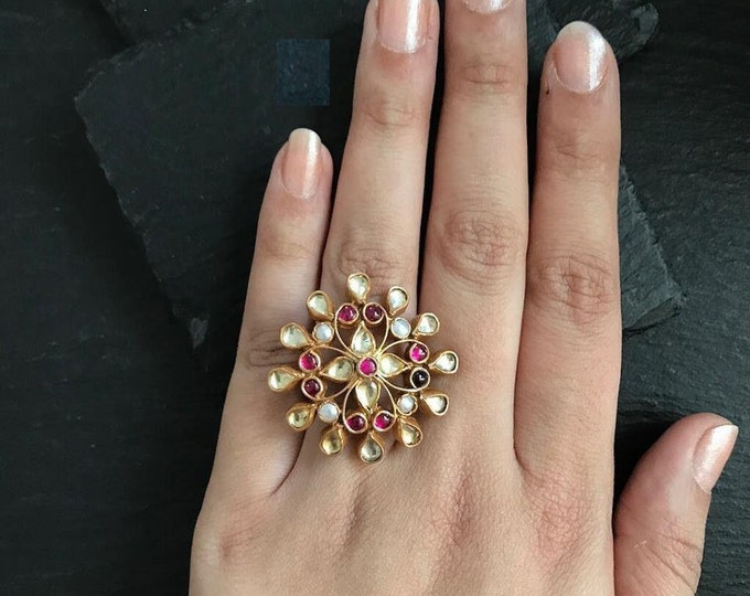 Kundan Bridal Ring, Antique Gold Indian Wedding Jewelry