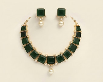 Handmade Kundan Choker Necklace Set, Gold Plated Indian Jewelry
