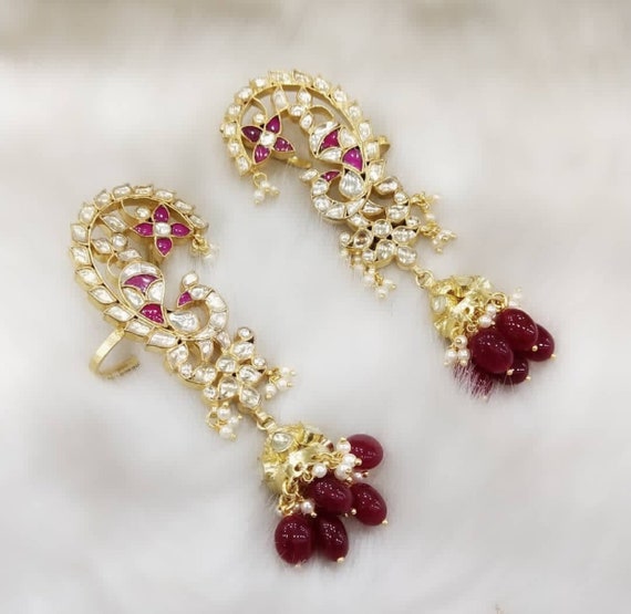 Kundan Earrings Kanphool, Bridal Earrings, Kundan Jewelry,Designer Polki  Earring,Indian Jewelery,Wedding Jewelry, Best gift for Her, Sale