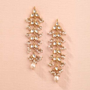 Pearl Drop Earrings Kundan Earring Bollywood Fashion Designer Earring Gold Plated Ethnic Heritage Jewelry Womans Fashion Gift for Her