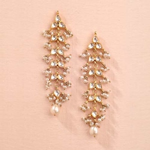 Perle Tropfen Kundan Ohrringe, indischer ethnischer Schmuck, handgemachte Ohrringe, Kundan Schmuck, Handwerker Schmuck, Damenmode, Diwali Geschenk für Sie