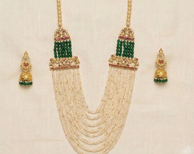 Handmade Kundan Maharani Necklace Set, 22k Gold Plated Indian Wedding Jewelry